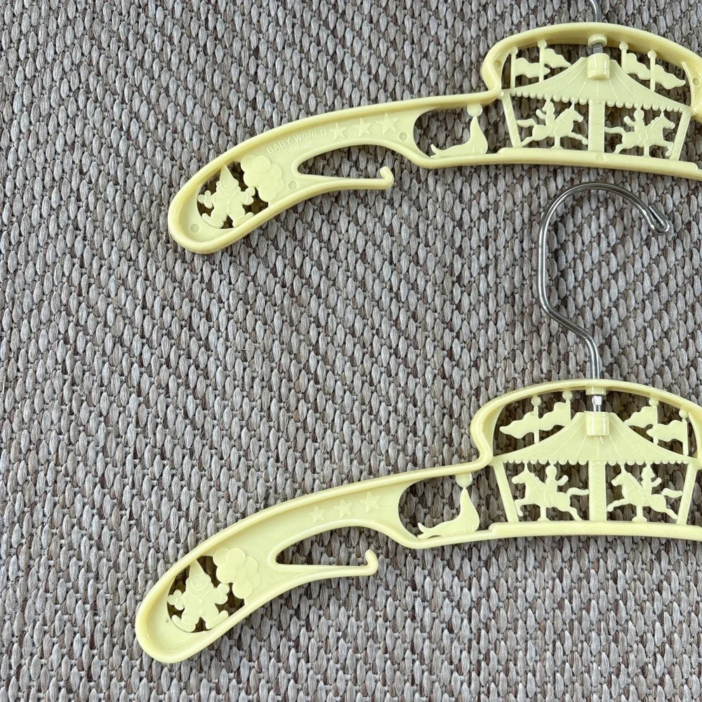 2 Vintage 1960s Ivory Plastic Baby Circus Carousel Hangers